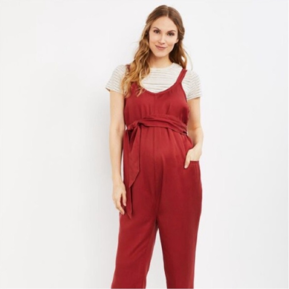 A Pea In The Pod Rust Tie Front Maternity Jumpsuit - Size Small